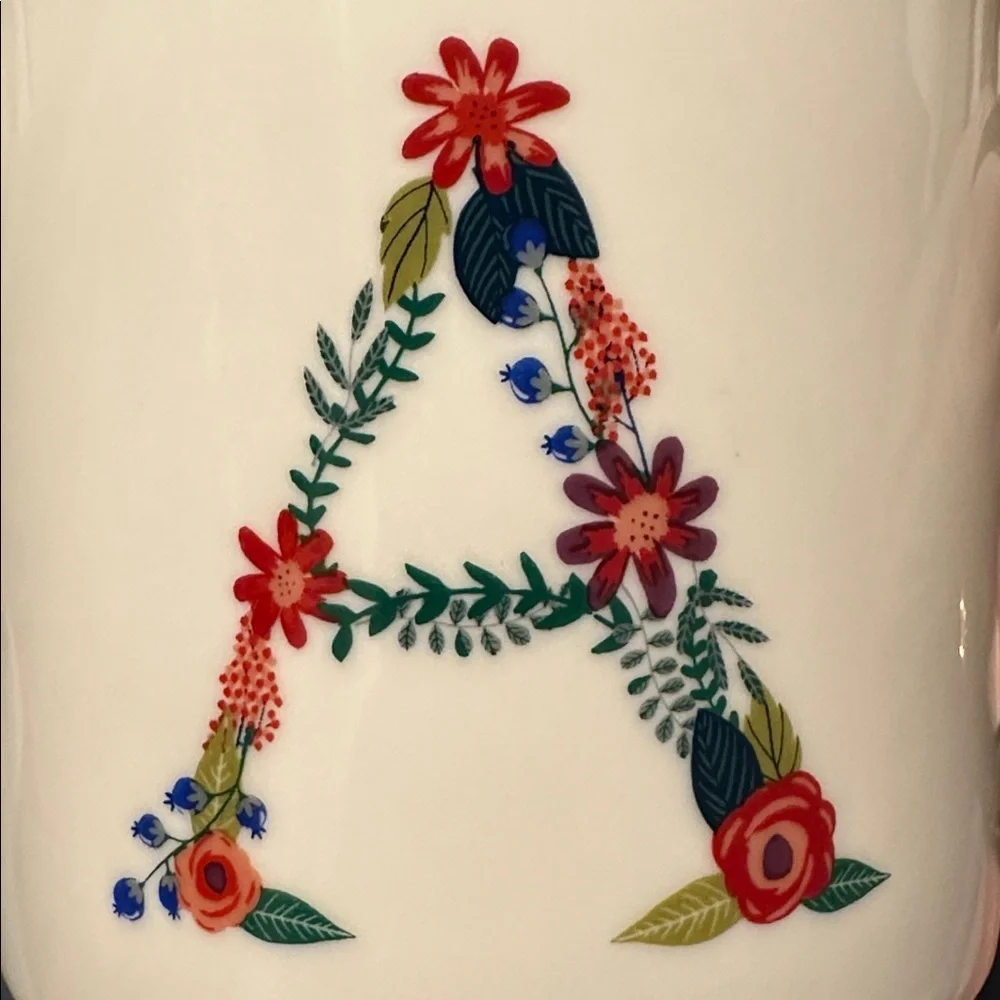 Letter “A” White Ceramic Floral 16 Ounce Mug NWOT - Picture 3 of 7